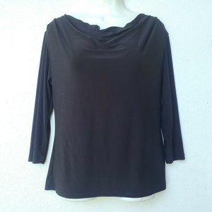 CDW Black Top 3/4 Sleeve Blouse Cowl Neck‎ Pullover